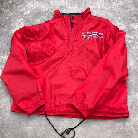 Mirage Jacket Men Large Red Blue CLEVELAND INDIANS Nylon‎ Cotton Casual Baseball - Picture 1 of 11